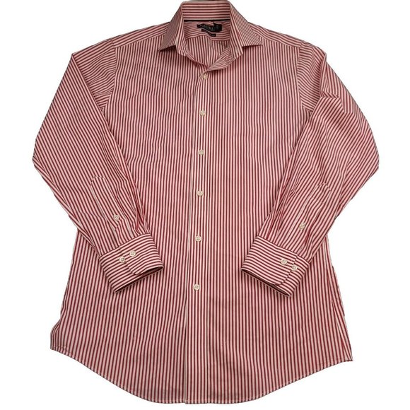 Ralph Lauren Mens 15 32/33 Shirt Black Label Button Up Red Stripe Slim Festive - Picture 1 of 11